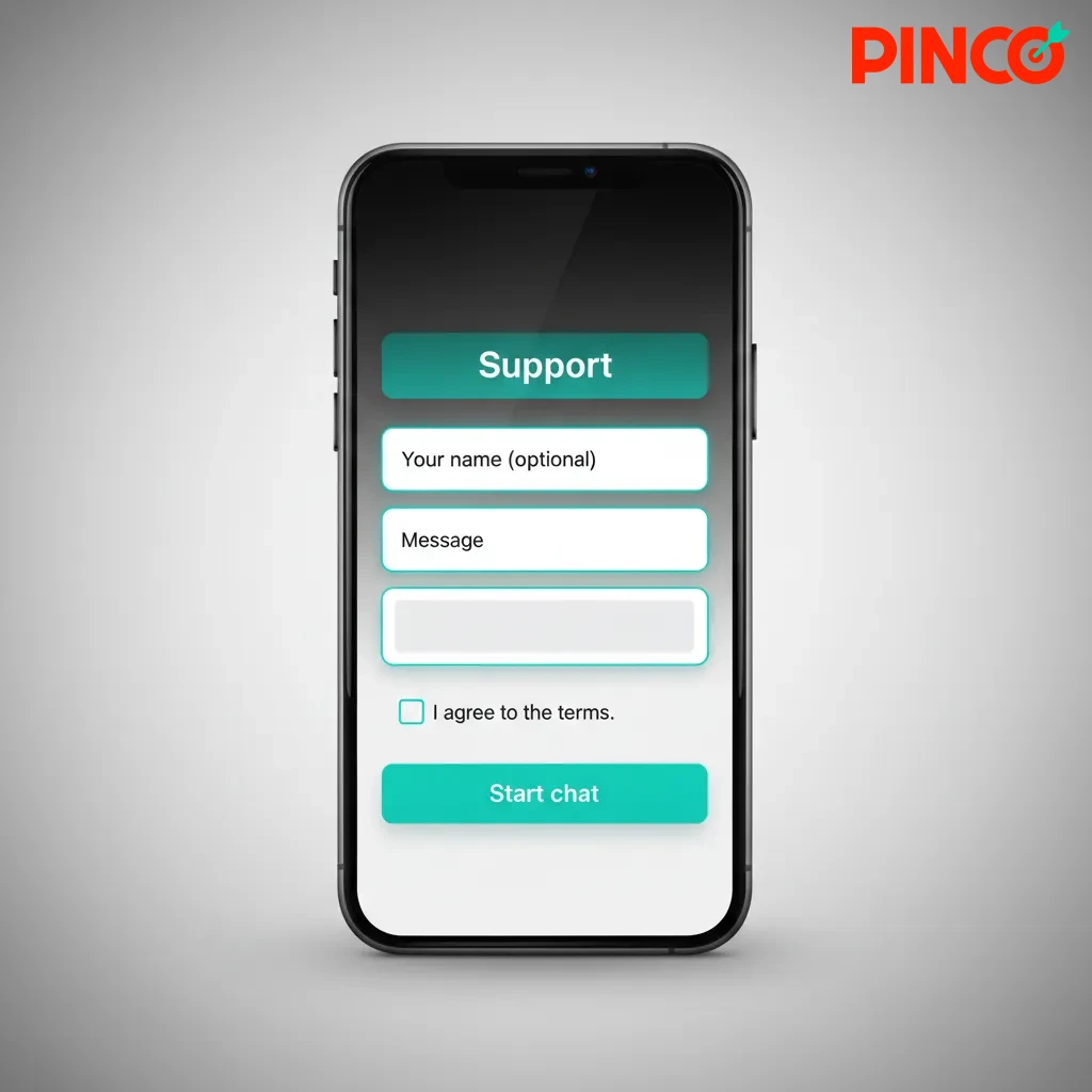 Pinco Support: 24/7 live chat (EN/FR), email in Help, Help Centre FAQs/guides, responsible play tools, chat icon on any page.