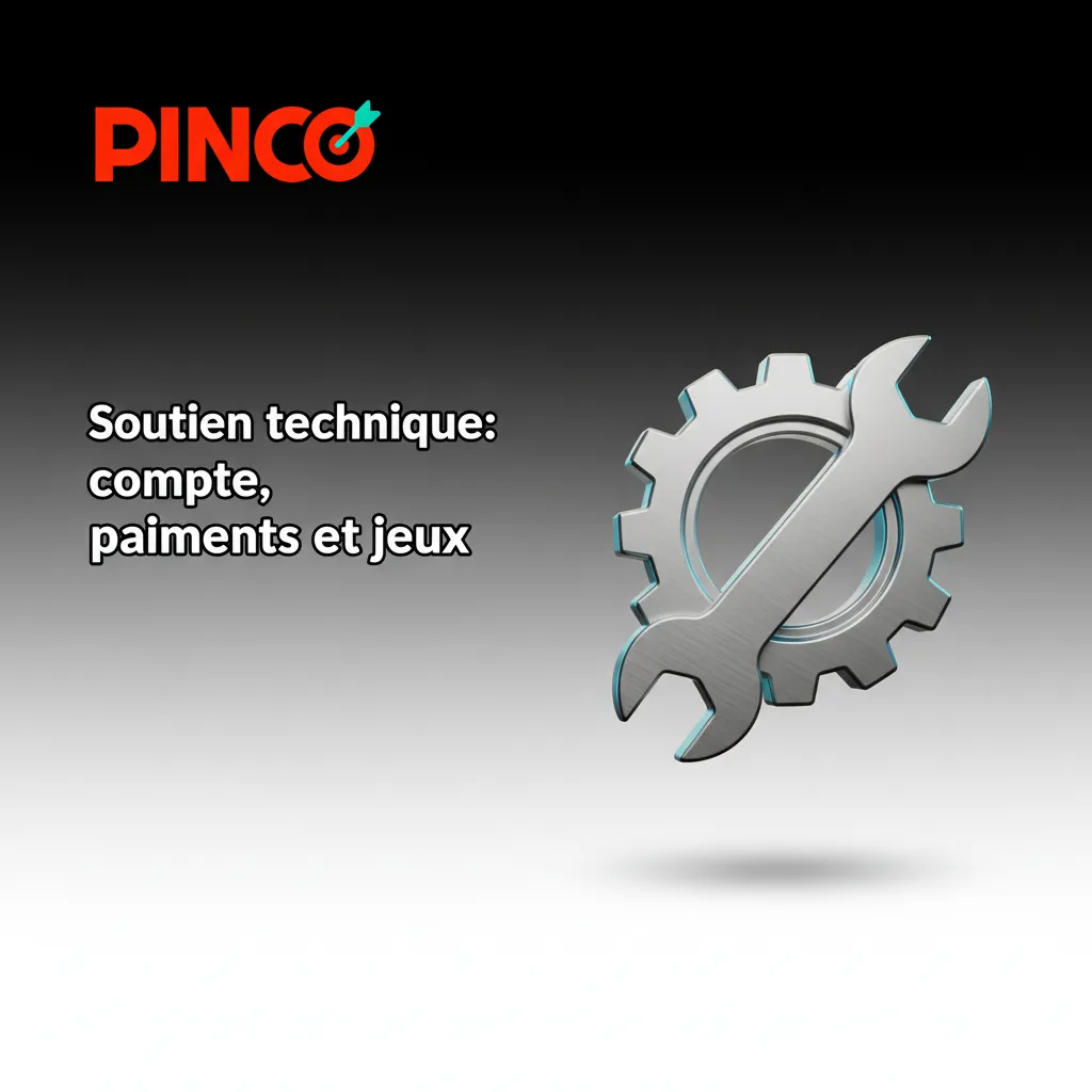 Affiche de soutien technique Pinco: comptes, paiements, jeux; chat «Technique», tech@pinco.ca, 1‑888‑700‑1122.