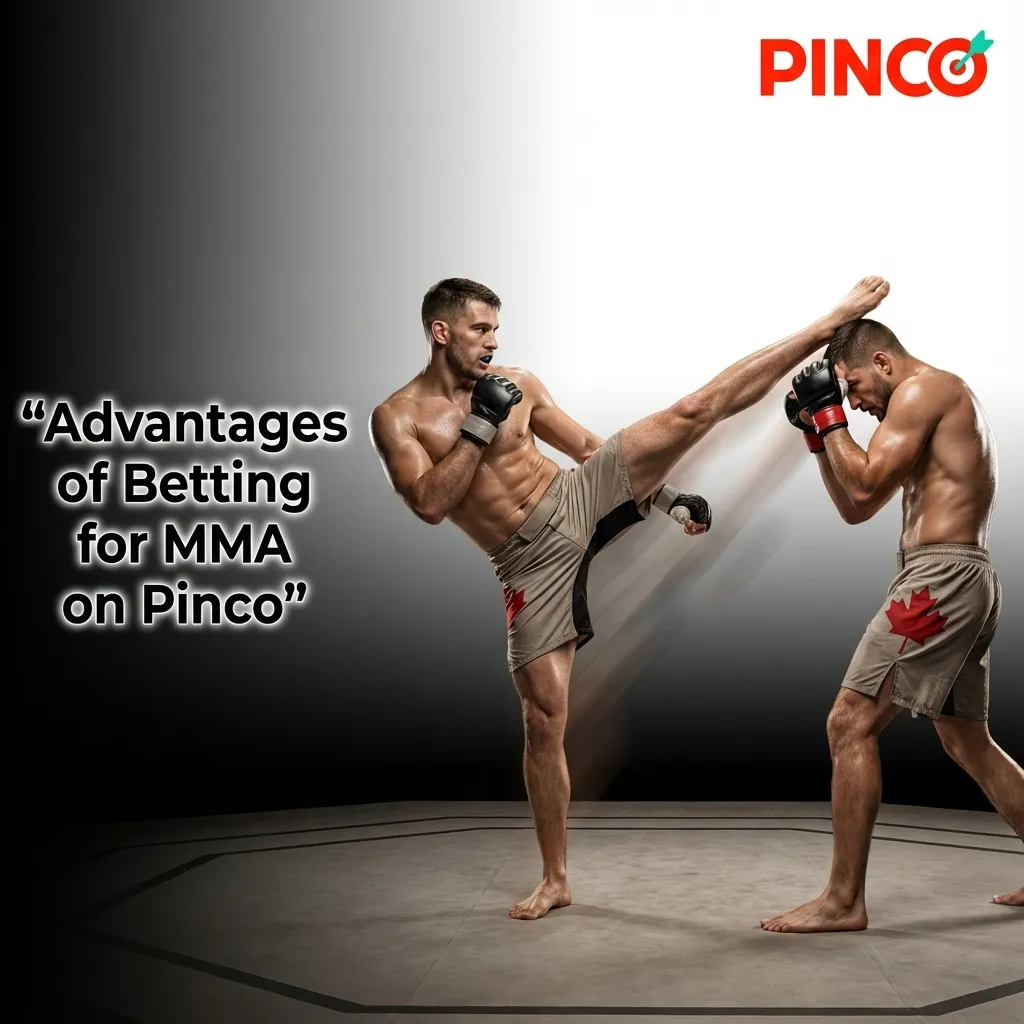 MMA fighter in octagon with betting odds overlay showing live UFC match options on Pinco platform