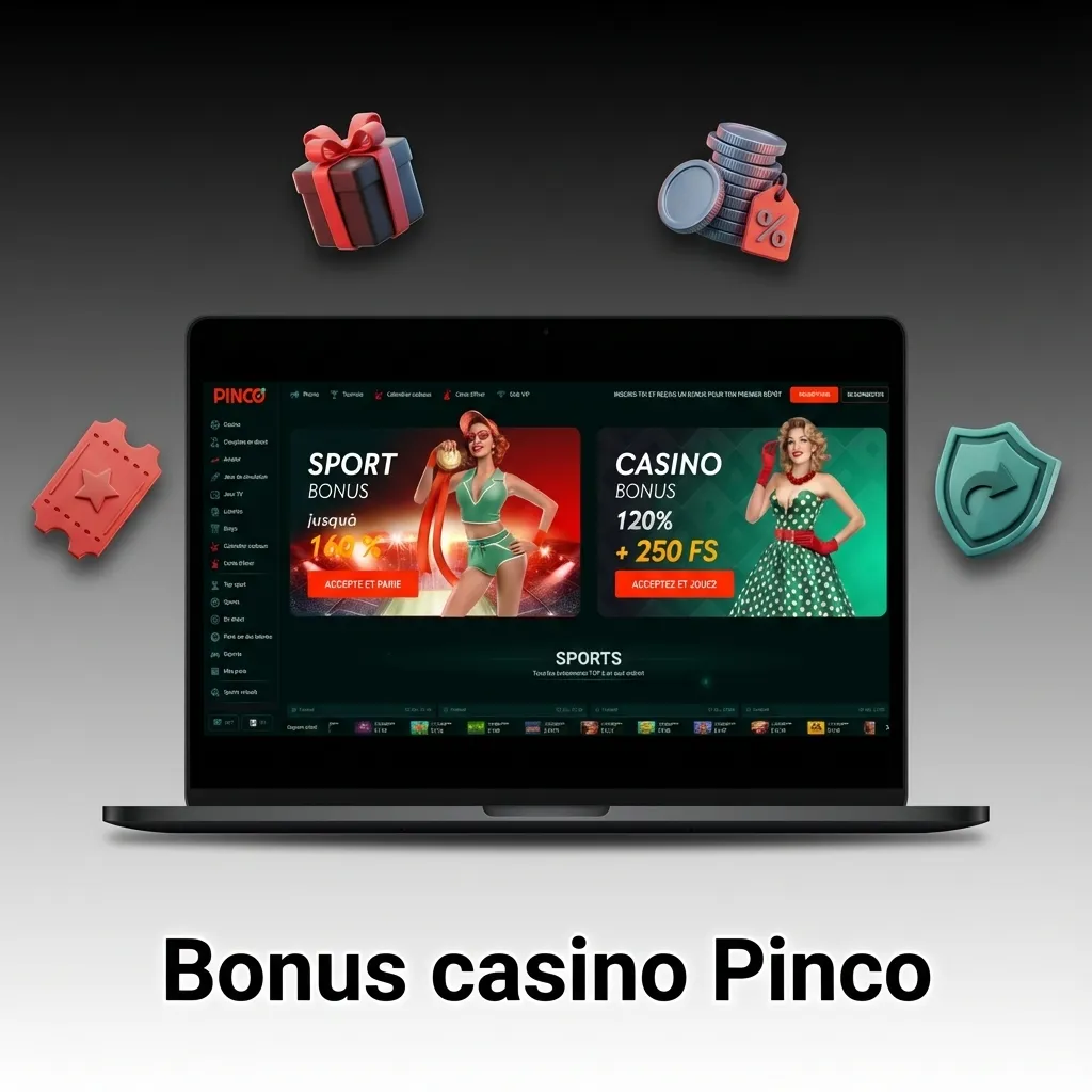 Pinco Casino bonus offers including welcome bonus, reload promotions, cashback, and slot tournaments