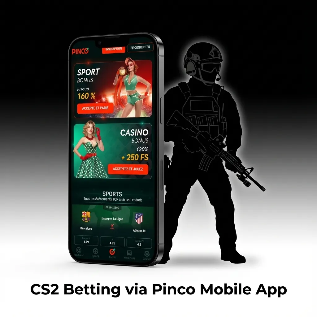 Mobile phone displaying Pinco app interface with CS2 betting options and match odds on screen