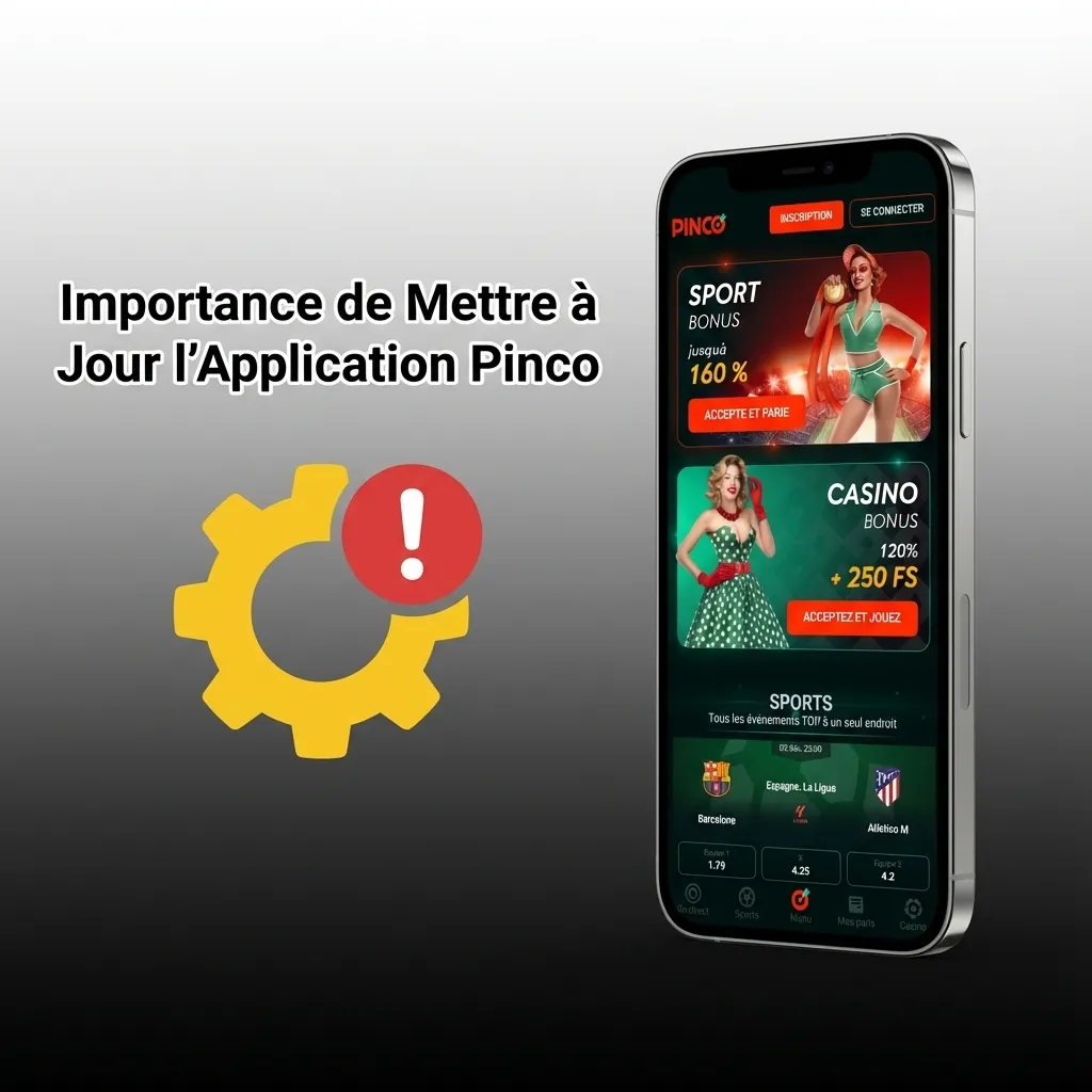 Smartphone displaying Pinco app update notification with security icons and improved loading features