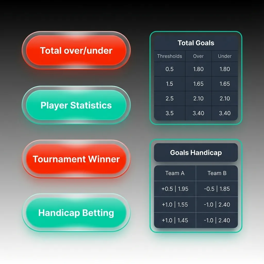 Visual guide showing three betting types: single bets, system bets with partial wins, and express bets with combined odds.