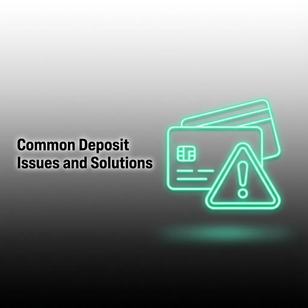 Troubleshooting guide showing solutions for common deposit problems including payment declines, verification, and transaction delays