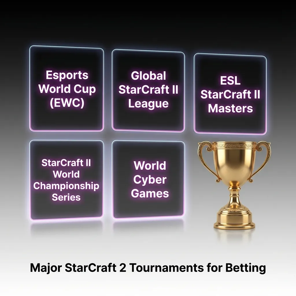 Professional StarCraft II tournament logos and competition scenes showing major esports events for betting opportunities