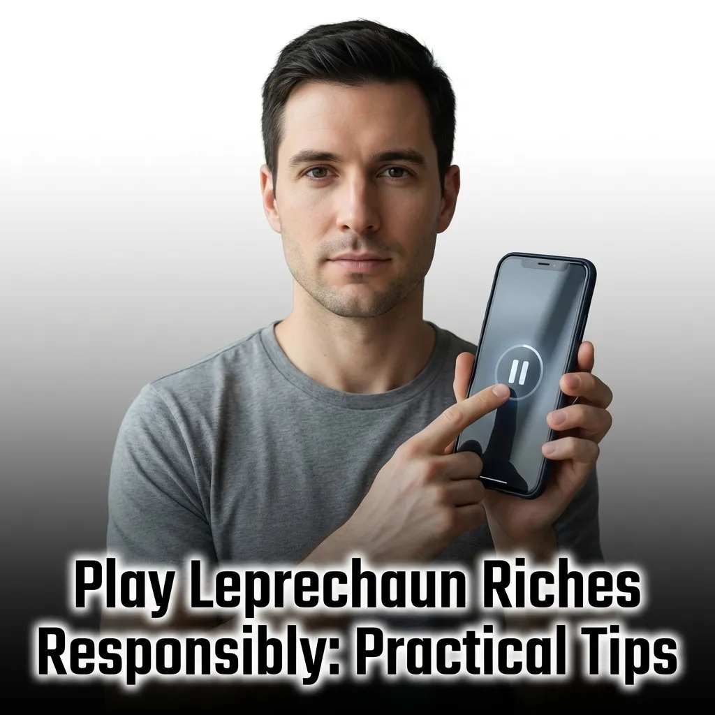 Leprechaun Riches slot game interface showing responsible gambling tips including budget setting and demo mode options