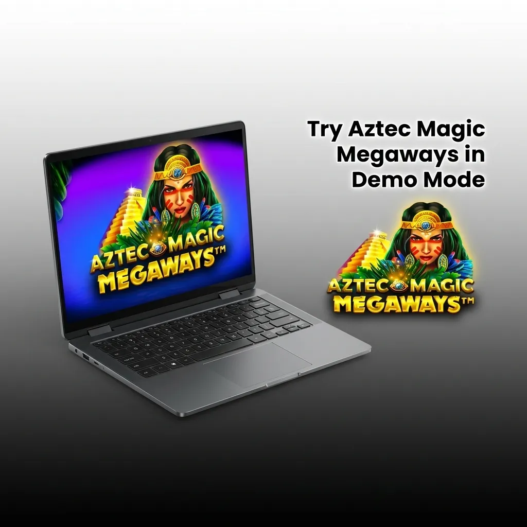 Aztec Magic Megaways slot game demo mode interface showing practice credits and cascade reels with ancient temple symbols