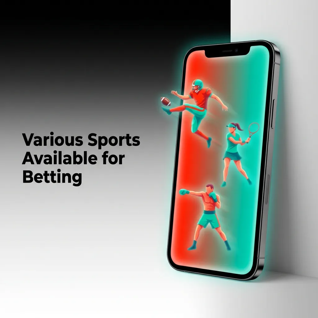 Mobile sports betting app showing multiple sports options including football, basketball, tennis, and esports available