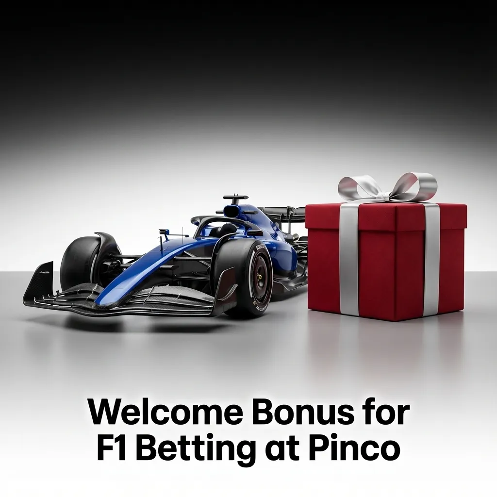 F1 betting welcome bonus offer showing 100% deposit match up to $500 for new Pinco users with wagering requirements